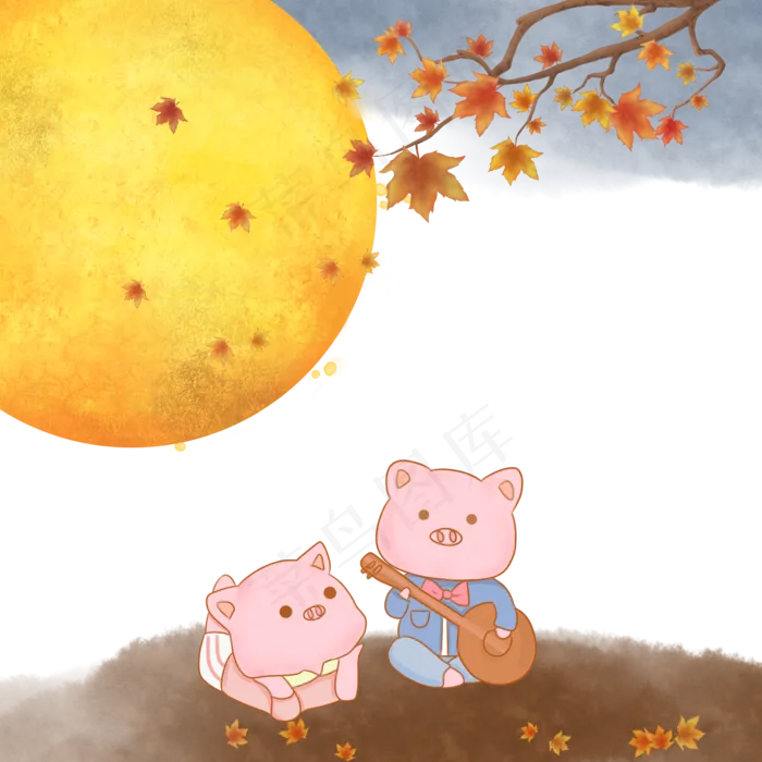 秋天在地上弹吉他小猪(1125X2436(DPI:72))psd模版下载