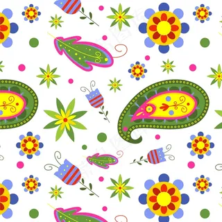 白色背景上的彩色佩斯利无缝图案模板