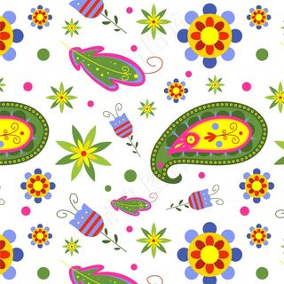 白色背景上的彩色佩斯利无缝图案模板