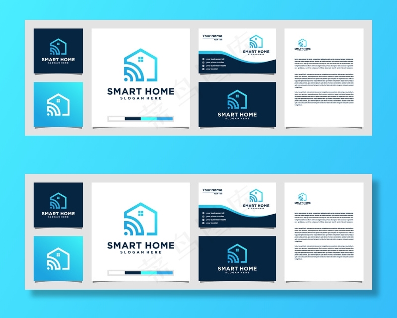 带线条艺术风格徽标的智能家居技术徽标名片和信头