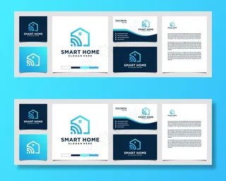 带线条艺术风格徽标的智能家居技术徽标名片和信头
