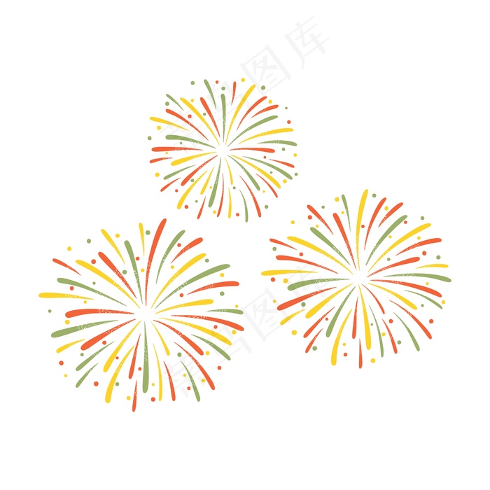 白色背景上隔离的彩色烟花的插图。