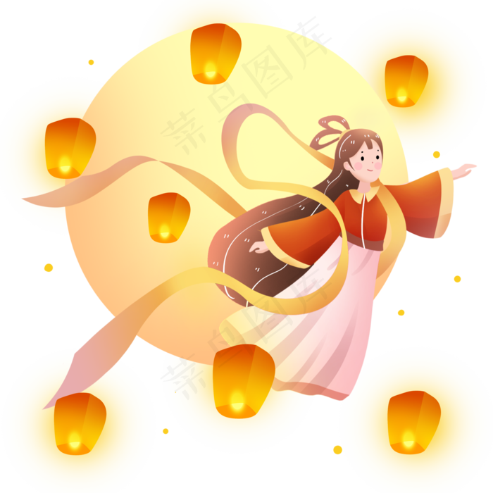 中秋节嫦娥奔月花灯素材(2000X2000(DPI:300))psd模版下载