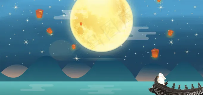 简约中秋蓝色渐变banner 简约中秋蓝色渐变banner