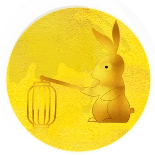 金箔效果中秋圆月小兔打灯笼