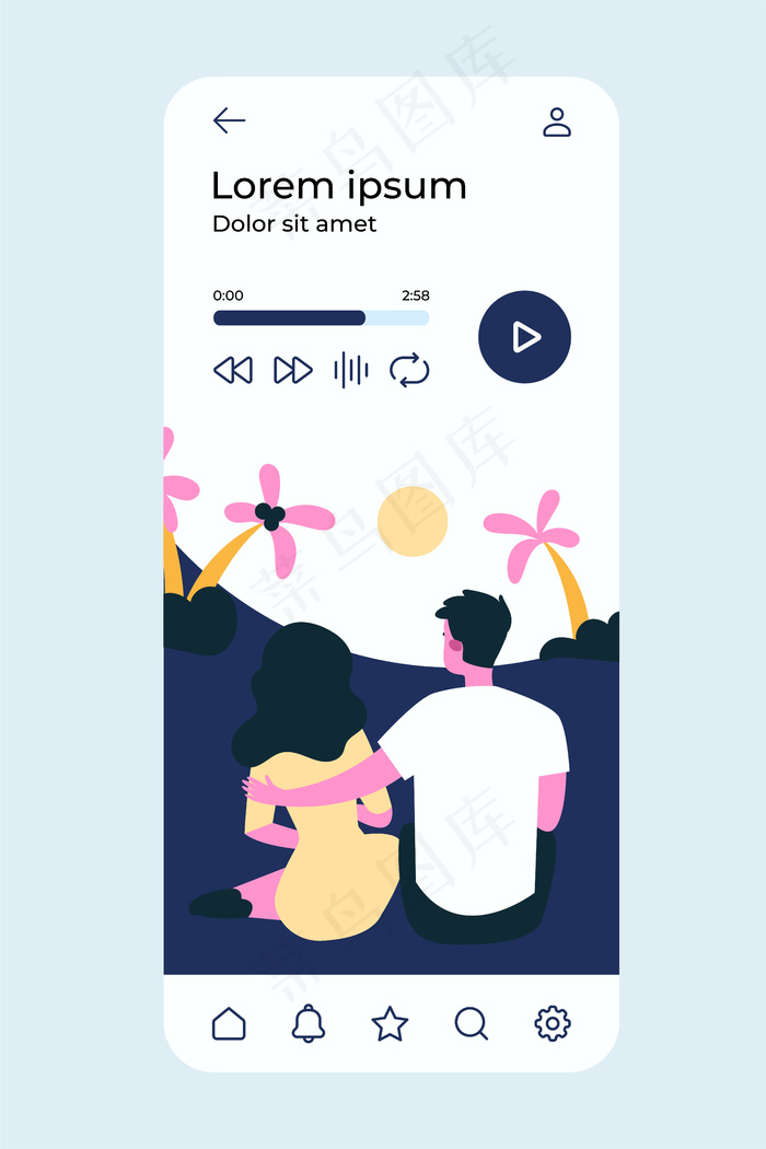 一对年轻夫妇在沙滩上欣赏日落。