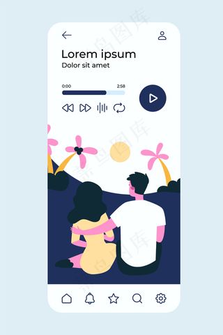 一对年轻夫妇在沙滩上欣赏日落。