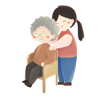 温馨手绘给老人按摩可商用元素