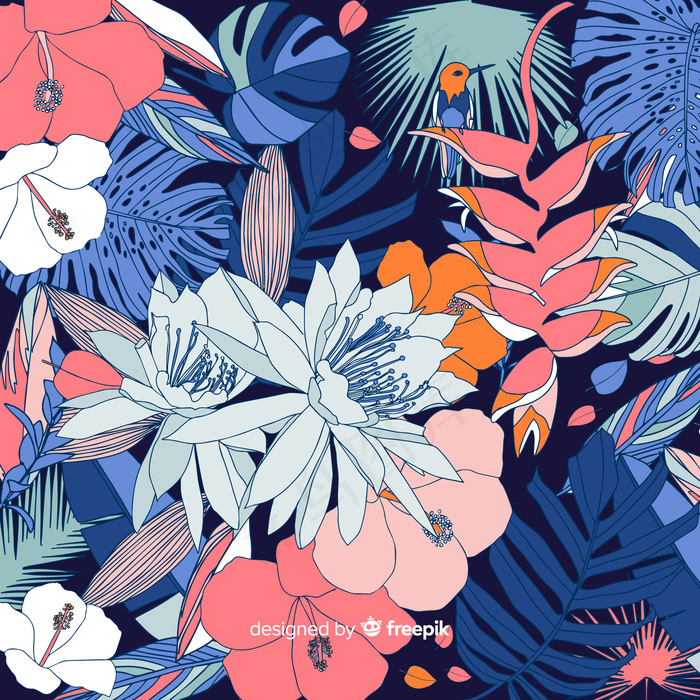 2d风格热带花卉背景