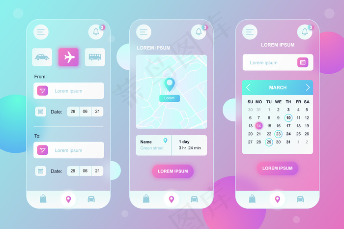 交付服务glassmorphic design neumorphic elements kit for mobile app ui ux gui屏幕集eps,ai矢量模版下载