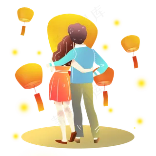 中秋节情侣赏花灯素材