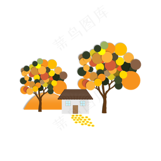 秋天树木小屋矢量元素