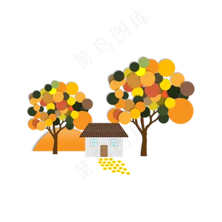 秋天树木小屋矢量元素