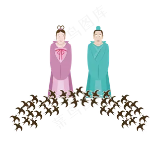 简约扁平七夕情人节牛郎织女卡通