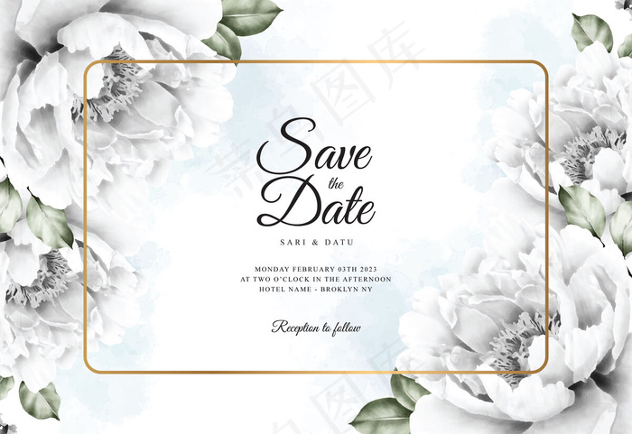 水彩花卉背景的结婚卡模板