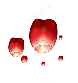 中元节孔明灯手绘红色免抠图无背