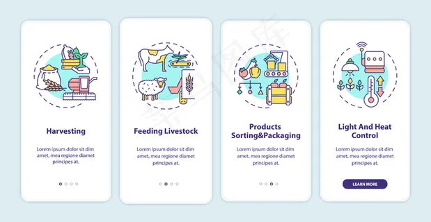 农业机械类型登船手机app移动应用程序app页面屏幕与概念。 农业机械类型登船手机app移动应用程序app页面屏幕与概念。