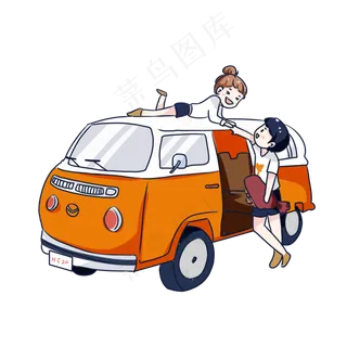 手绘卡通七夕节情侣