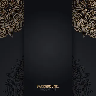 带金色几何曼荼罗圆圈的伊斯兰黑色背景