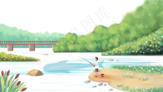 夏天主题之河边钓鱼