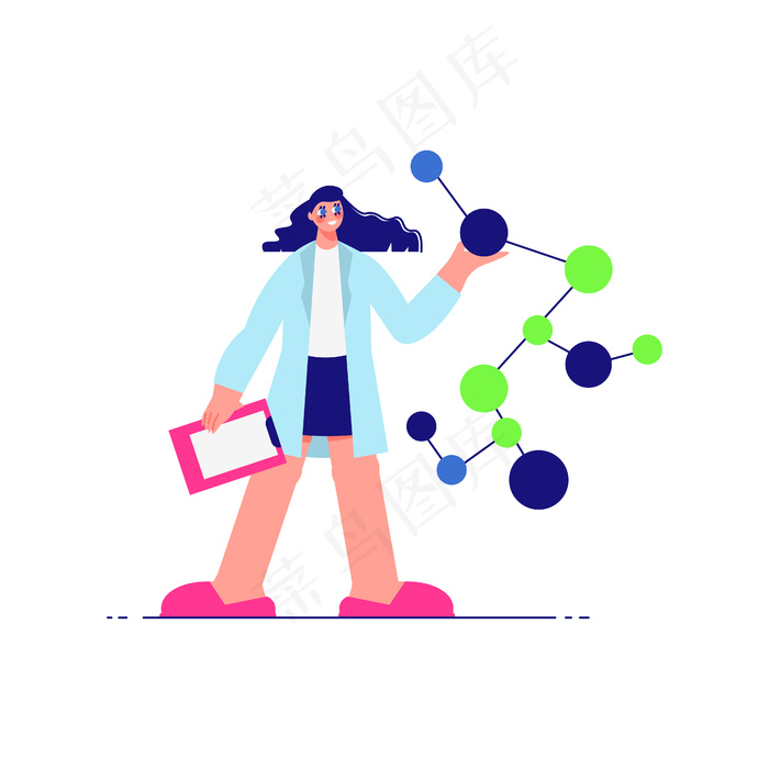 具有分子科学家女性特征的科学实验室组合物eps,ai矢量模版下载