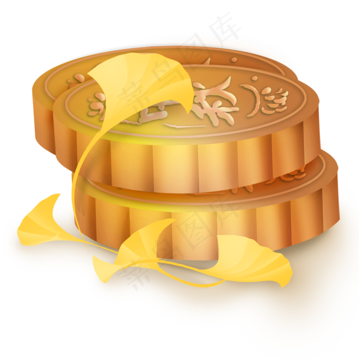 中秋节月饼和银杏叶