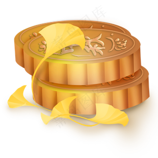 中秋节月饼和银杏叶