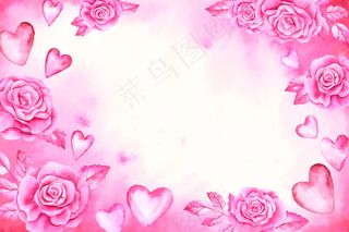水彩情人节背景玫瑰和粉红色的心