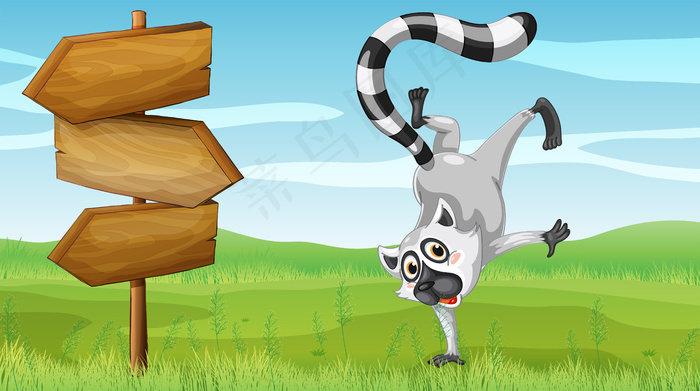 木制标牌旁的野生动物