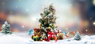 圣诞节雪地上的圣诞树