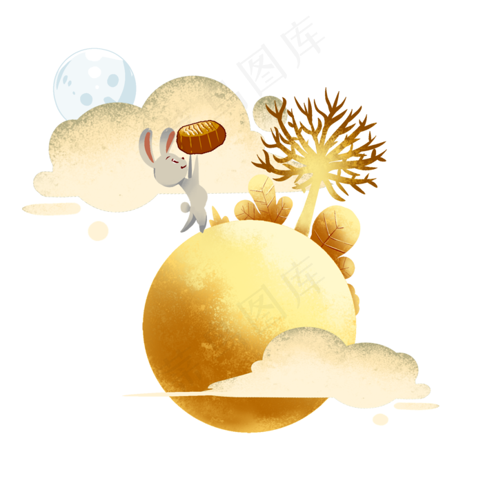 中秋节黄色可爱兔子拿月饼