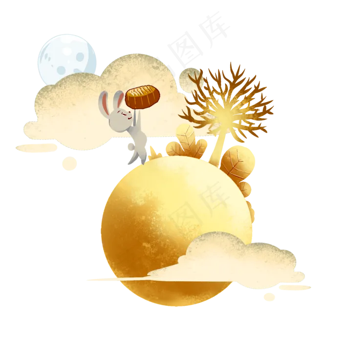中秋节黄色可爱兔子拿月饼(2000X2000(DPI:299))psd模版下载