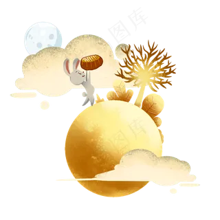 中秋节黄色可爱兔子拿月饼