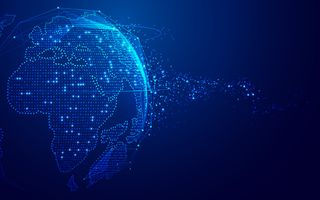 数字化转型或全球网络技术的概念、具有未来元素的地球图