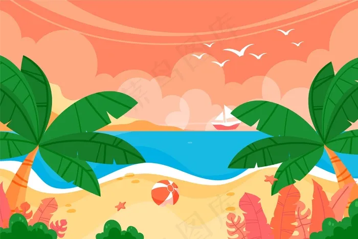 夏季景观-缩放背景eps,ai矢量模版下载