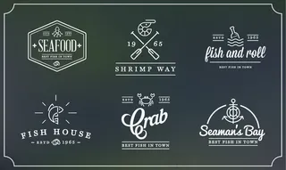 一套媒介海洋食物元素和海洋标志