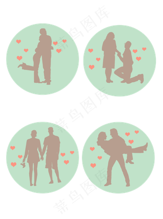 七夕情侣剪影元素可商用元素