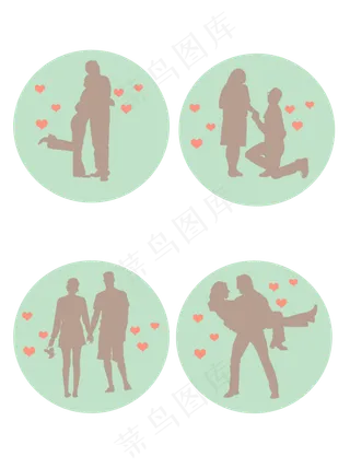 七夕情侣剪影元素可商用元素