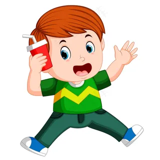 用吸管喝水的快乐男孩