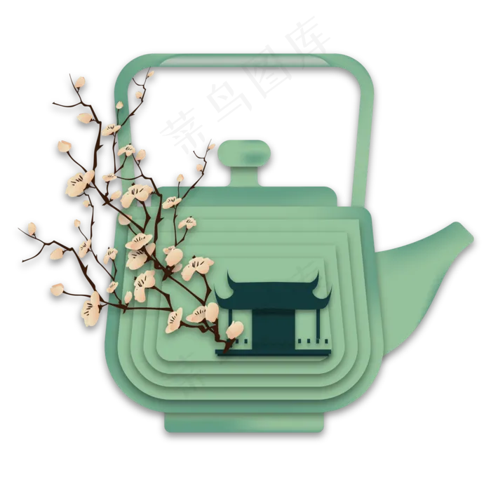 传统立体茶壶剪纸装饰(4724X7087(DPI:300))ai矢量模版下载