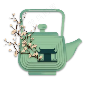 传统立体茶壶剪纸装饰