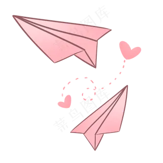 粉红色小清新七夕情人节纸飞机爱