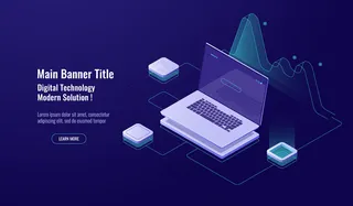 在线分析、大数据处理、带图形的笔记本电脑、数据可视化、等轴测