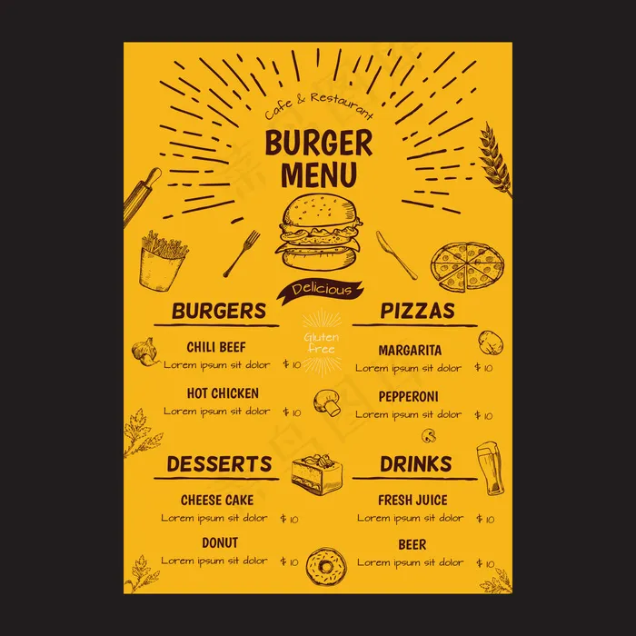 多彩餐厅菜单模板eps,ai矢量模版下载