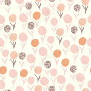 孤立随机夏季无缝图案蒲公英数字。白色背景上有粉红色、橙色和紫色的花朵。