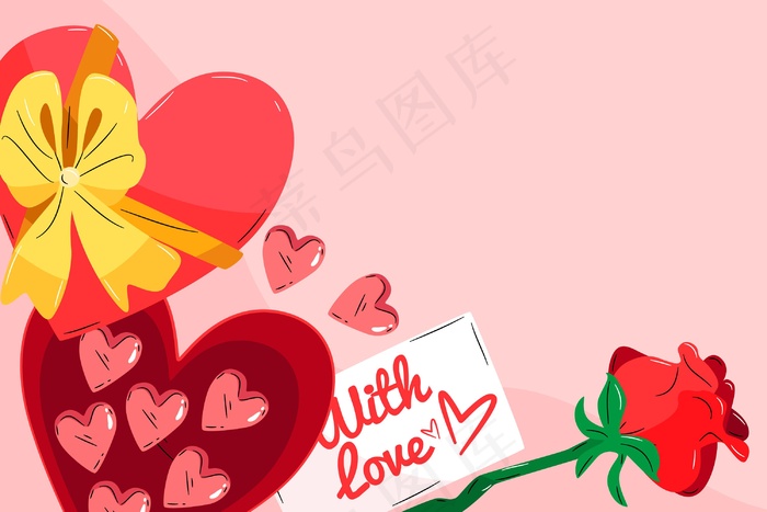 情人节背景是心形巧克力和玫瑰
