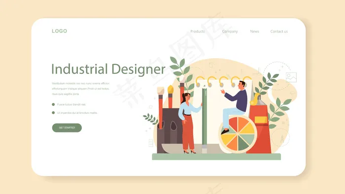 工业er网页横幅banner或登录页。艺术家创造现代环境对象。产品可用性设计、制造开发。eps,ai矢量模版下载