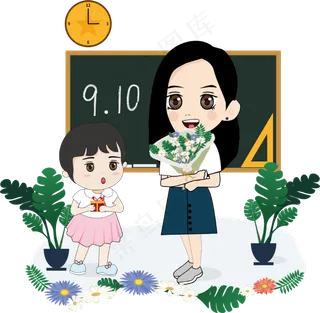 教师节9月10日小清新手绘风Q