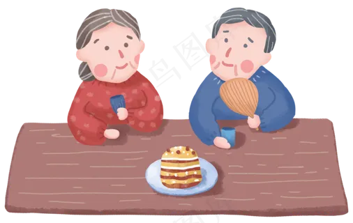 重阳节爷爷奶奶一起品尝重阳糕