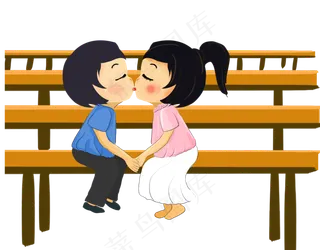 情侣长椅上亲吻